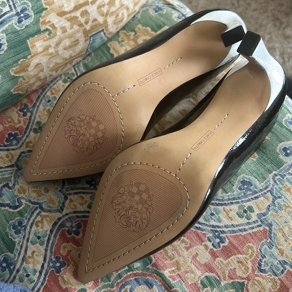 VINCE CAMUTO Restia Black White Slingback Heels 6.5M Soft  Patent Croc w/o box. - Picture 3 of 4